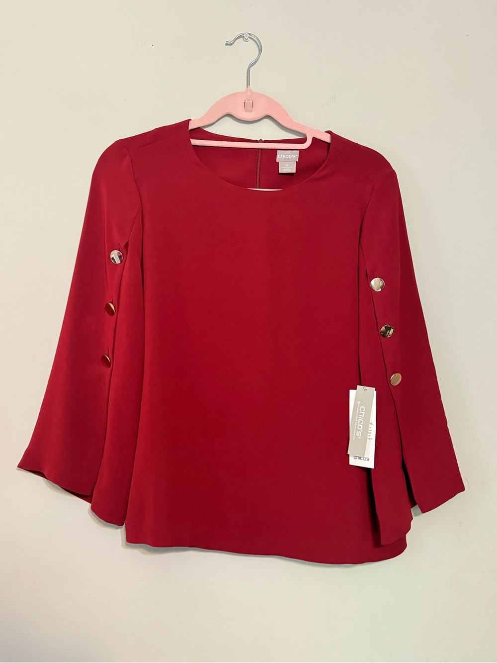 Chico's Red Button-Sleeve Women’s Blouse Sz 0